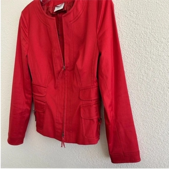 Akris Red Collarless Cropped Cotton Zip Jacket - Picture 4 of 12